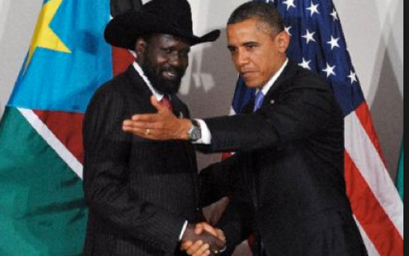 Obama welcomes Salva Kiir at the Whitehouse...